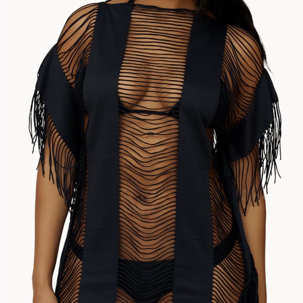 Pilyq Black Fringe Swim Cover-Up